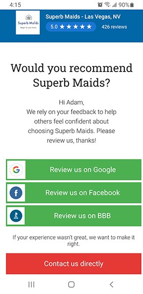 Superb Maids Review Options Screenshot
