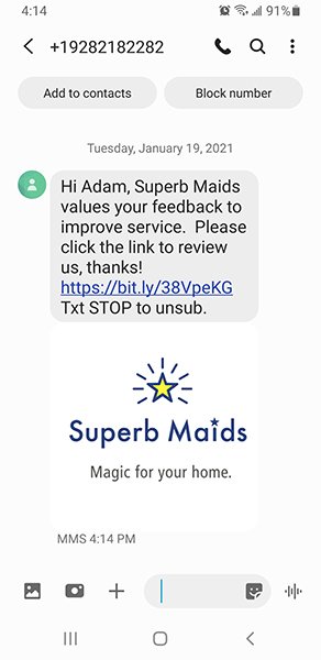 Superb Maids Review Request Screenshot